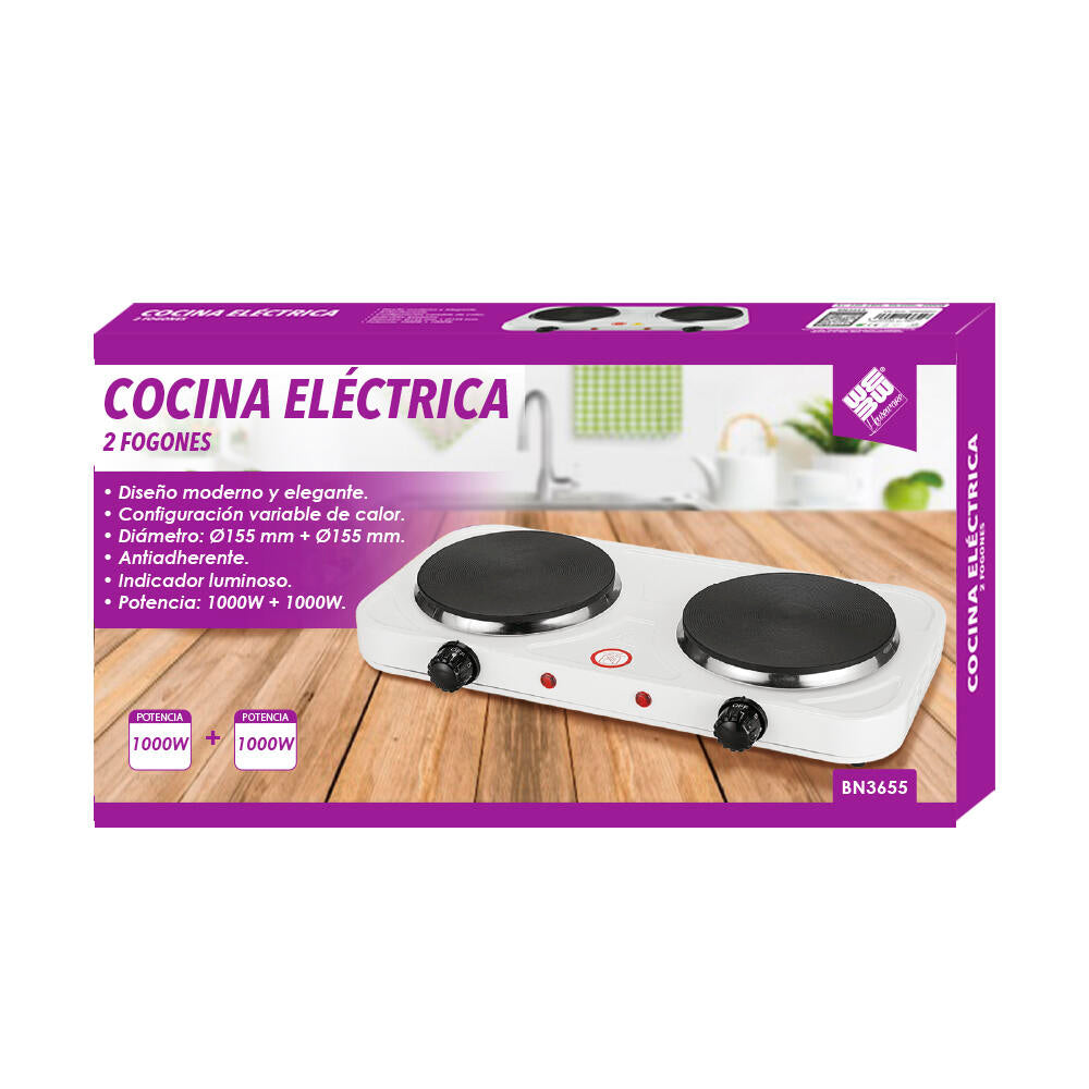 Hornillo Eléctrico 2 Fogones - Cocina Compacta 2000W Blanco - TU ULTIMO CLIC