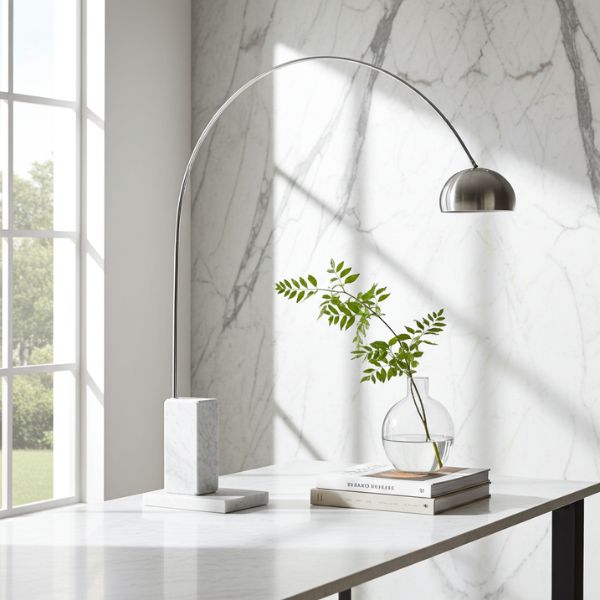 Lámpara NEW ARC BIG - Pie Salón Mármol Blanco - TU ULTIMO CLIC