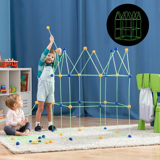 Kit de Construcción de Fuertes para Niños Builkitt InnovaGoods 155 Piezas – Diversión Creativa que Brilla en la Oscuridad- TU-ULTIMO-CLIC