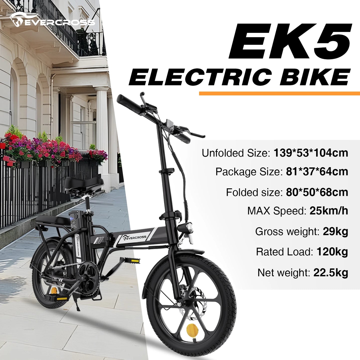 EVERCROSS TECH EK5 Bicicleta Eléctrica Plegable Motor 250W y Autonomía 45 km - TU ULTIMO CLIC