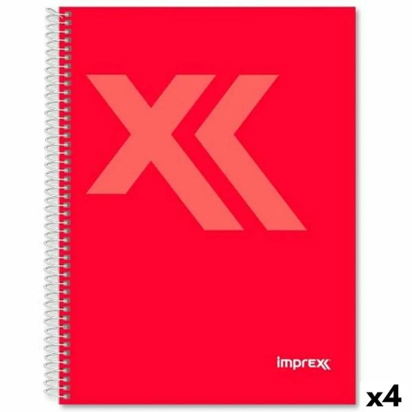 Pack 4 Cuadernos A5 Imprex Rojo 80 Hojas - Cuadrícula 4mm Espiral - TU ULTIMO CLIC