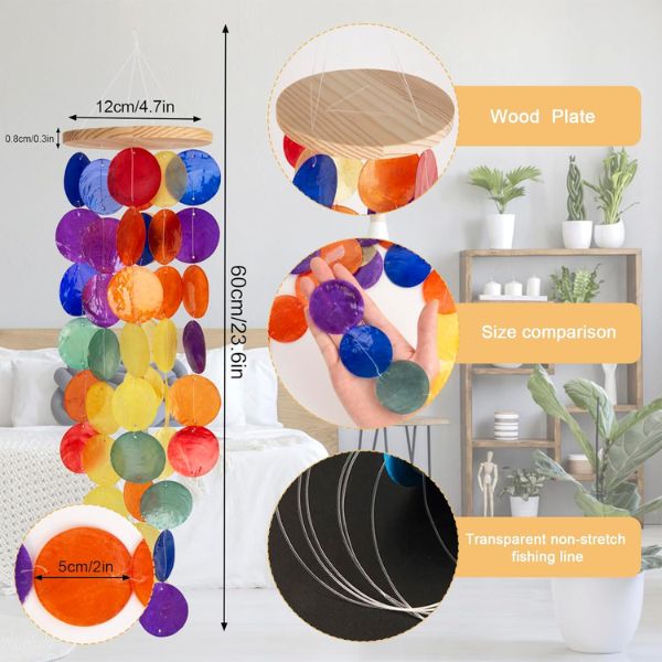 Móvil de Viento Arcoíris Capiz - Decoración Artesanal Estilo Costero - TU ULTIMO CLIC