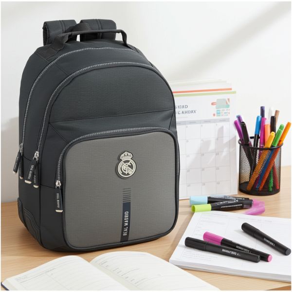 Mochila Escolar Real Madrid Gris 32x42x15cm | Poliéster 600D - TU ULTIMO CLIC