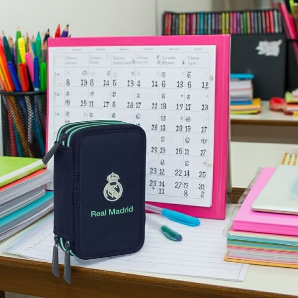 Estuche Real Madrid 37 Piezas Completo - Portatodo Escolar Poliéster 600D - TU ULTIMO CLIC
