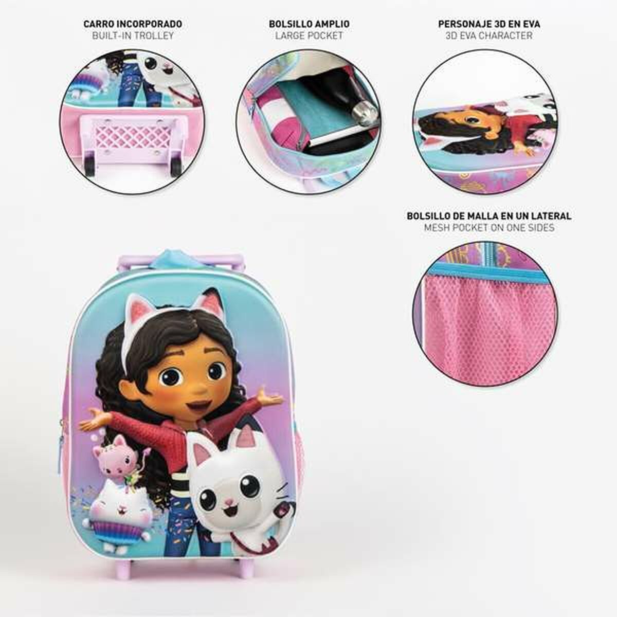 Mochila Infantil con Ruedas Gabby’s Dollhouse 3D Rosa - TU ULTIMO CLIC