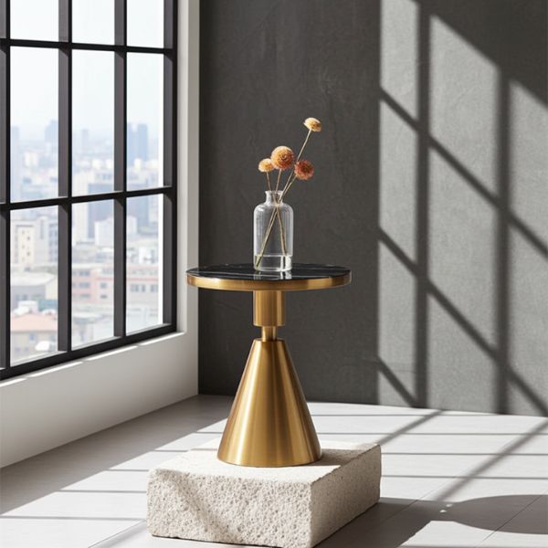 Mesa Baja JASSY NE - Dorada con Tapa Mármol Negro 50 cm - TU ULTIMO CLIC