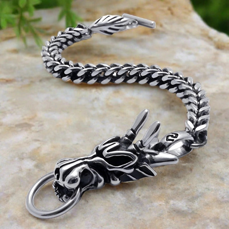 Pulsera Dragón Gótica Acero Inoxidable 23 cm - Joyería Hombre - TU ULTIMO CLIC