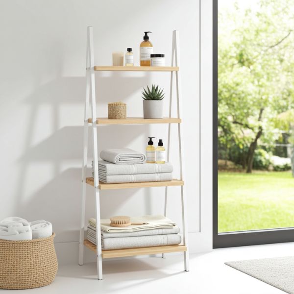 Estantería Baño Berilo Bambú Blanco Natural - 3 Estantes - TU ULTIMO CLIC