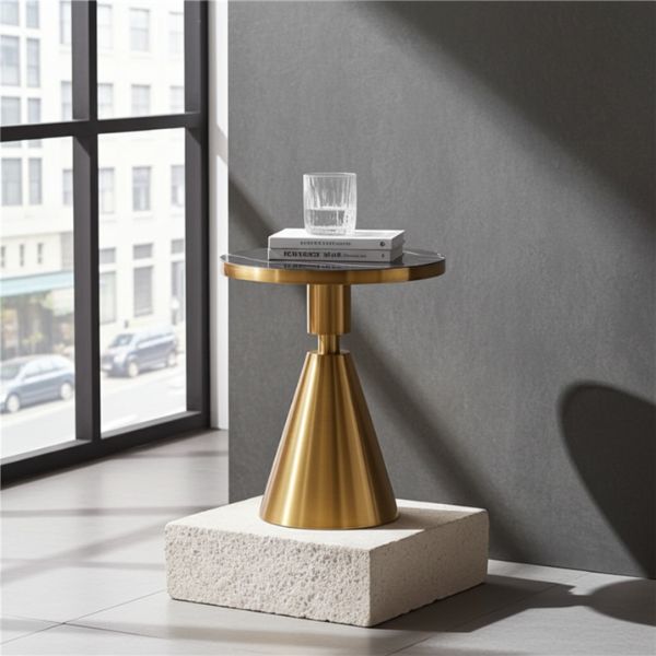 Mesa Baja JASSY NE - Dorada con Tapa Mármol Negro 50 cm - TU ULTIMO CLIC