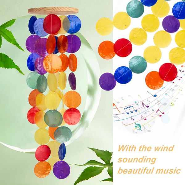 Móvil de Viento Arcoíris Capiz - Decoración Artesanal Estilo Costero - TU ULTIMO CLIC