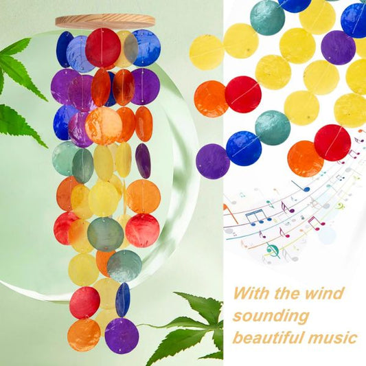 Móvil de Viento Arcoíris Capiz - Decoración Artesanal Estilo Costero - TU ULTIMO CLIC