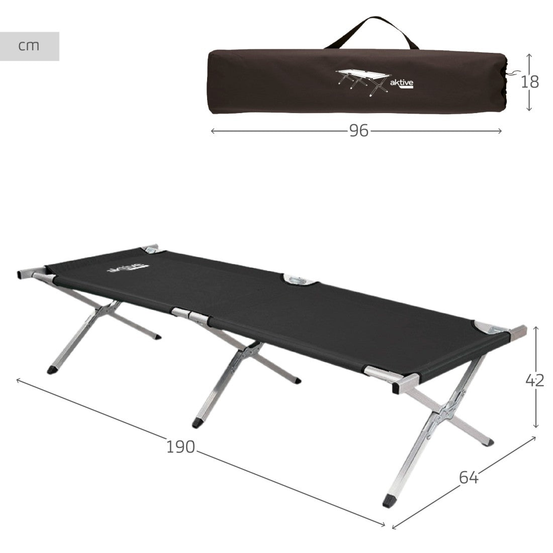 Cama Plegable Aktive Camping Negra 190 cm (Pack 2) - TU ULTIMO CLIC