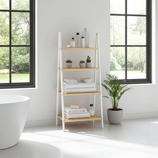 Estantería Baño Berilo Bambú Blanco Natural - 3 Estantes - TU ULTIMO CLIC