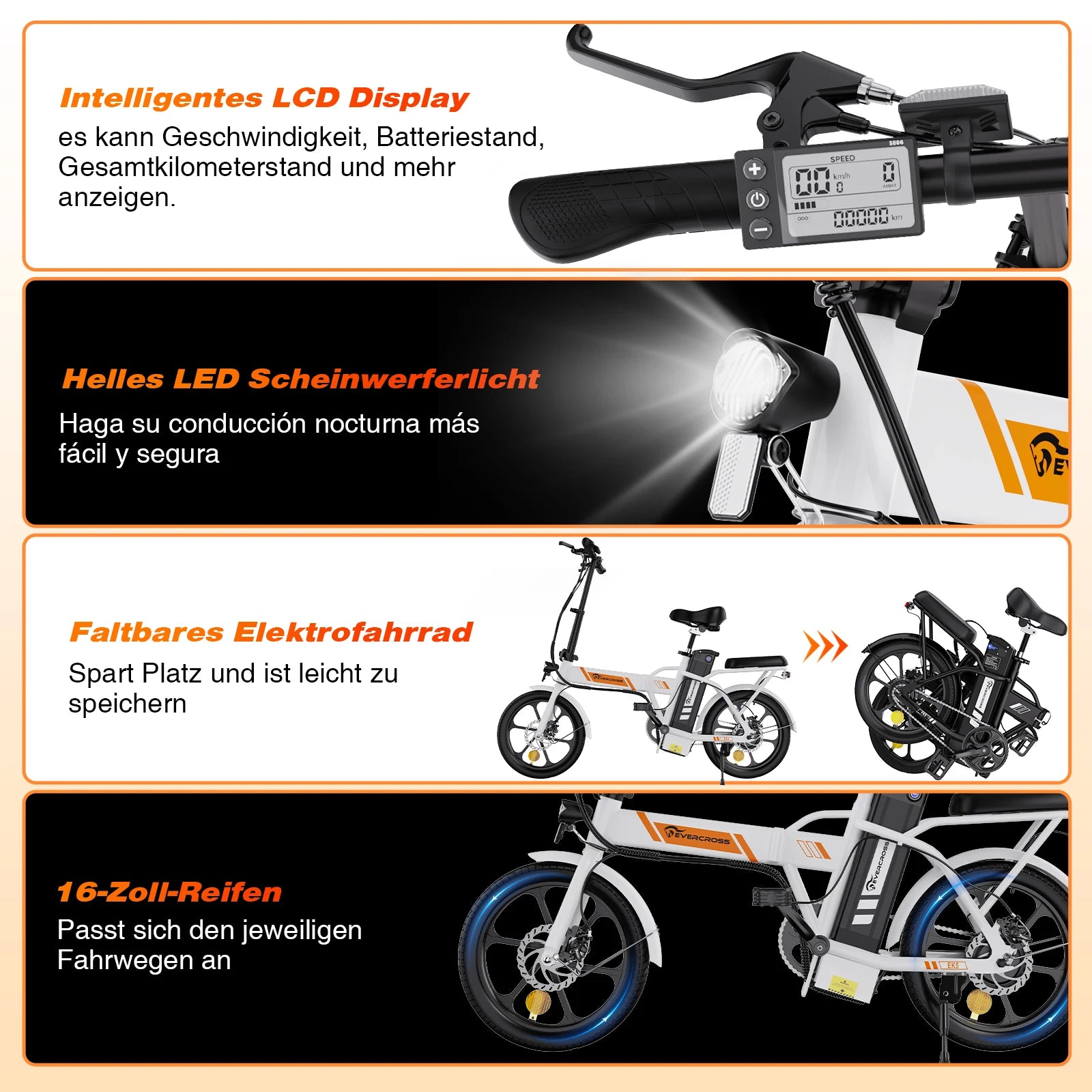 EVERCROSS TECH EK5 Bicicleta Eléctrica Plegable  Motor 250W y Autonomía 45 km - TU ULTIMO CLIC