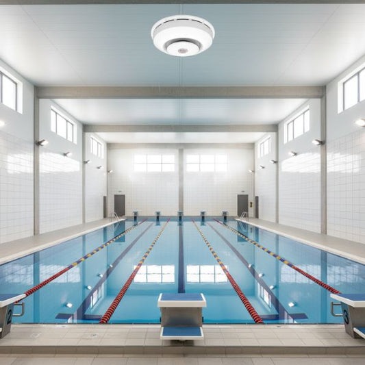 Solius DRY SIREN – Deshumidificador de Techo para Piscinas con LED, Bluetooth y Sistema MicroLIGHT Puma