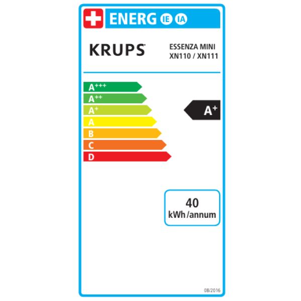 ETIQUETA ENERGETICA Cafetera de Cápsulas Krups Nespresso Essenza Mini XN110B - TU-ULTIMO-CLIC