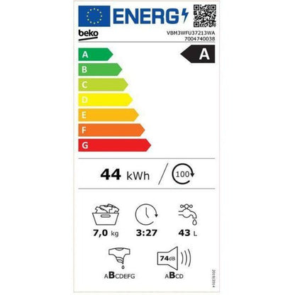 Lavadora Beko VBM3WFU37213WA | 7kg 1200rpm | Clase A | SteamCure™ Antialérgenos | Blanco BEKO