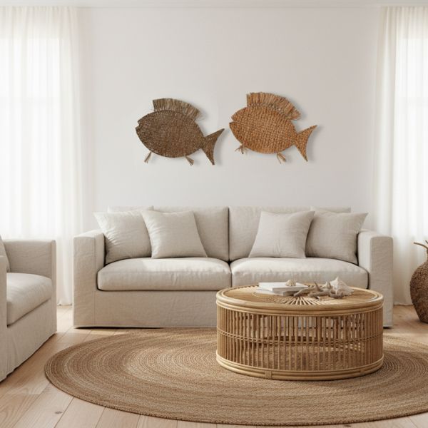 Figura Decorativa Pez Mediterráneo Home ESPRIT | Jacinto de Agua Natural | Artesanal | Pack 2 Unidades Home ESPRIT