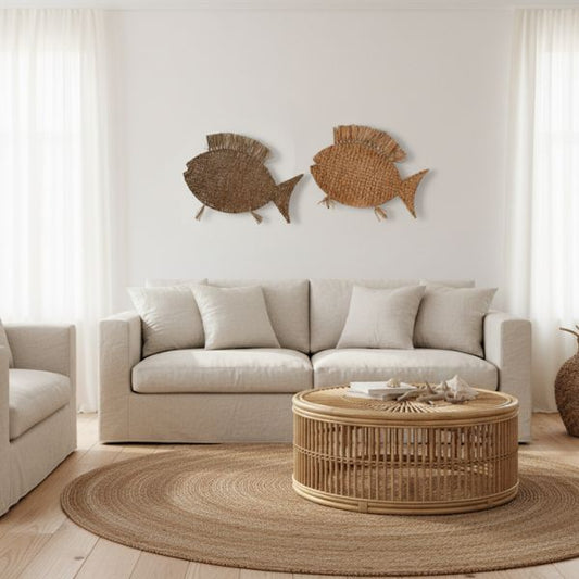 Figura Decorativa Pez Mediterráneo Home ESPRIT | Jacinto de Agua Natural | Artesanal | Pack 2 Unidades Home ESPRIT