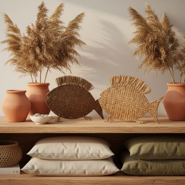 Figura Decorativa Pez Mediterráneo Home ESPRIT | Jacinto de Agua Natural | Artesanal | Pack 2 Unidades Home ESPRIT