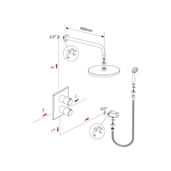 Grifo de Ducha Termostático Empotrado UP! Urban Negro Mate – 2 Vías · 3 Funciones · 9 l/min Nixon