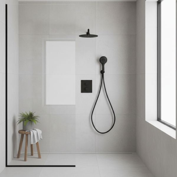 Grifo de Ducha Termostático Empotrado UP! Urban Negro Mate – 2 Vías · 3 Funciones · 9 l/min Nixon