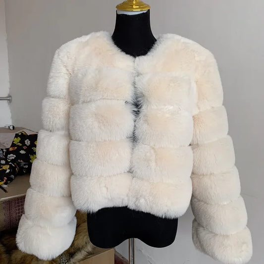 Abrigo Corto Mujer Invierno  Faux Fox Fur Coat con Cremallera - TU ULTIMO CLIC