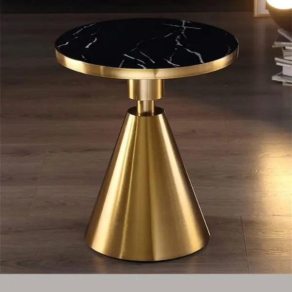 Mesa Baja JASSY NE – Dorada con Tapa de Mármol Negro o Blanco (50 cm) GRUPO SDM