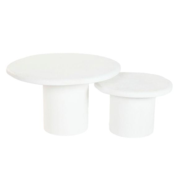 Juego de 2 Mesas de Centro Home ESPRIT | Diseño Redondo Minimalista | Blanco Puro | 75x75x35 cm Home ESPRIT