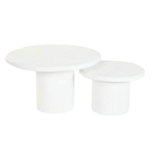 Juego de 2 Mesas de Centro Home ESPRIT | Diseño Redondo Minimalista | Blanco Puro | 75x75x35 cm Home ESPRIT