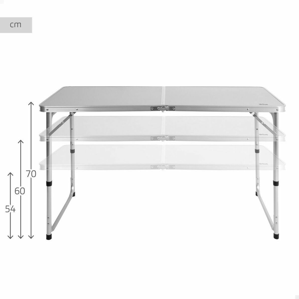 Mesa Plegable Camping Aktive 120x60cm | Altura Ajustable 60-70cm | Aluminio y MDF