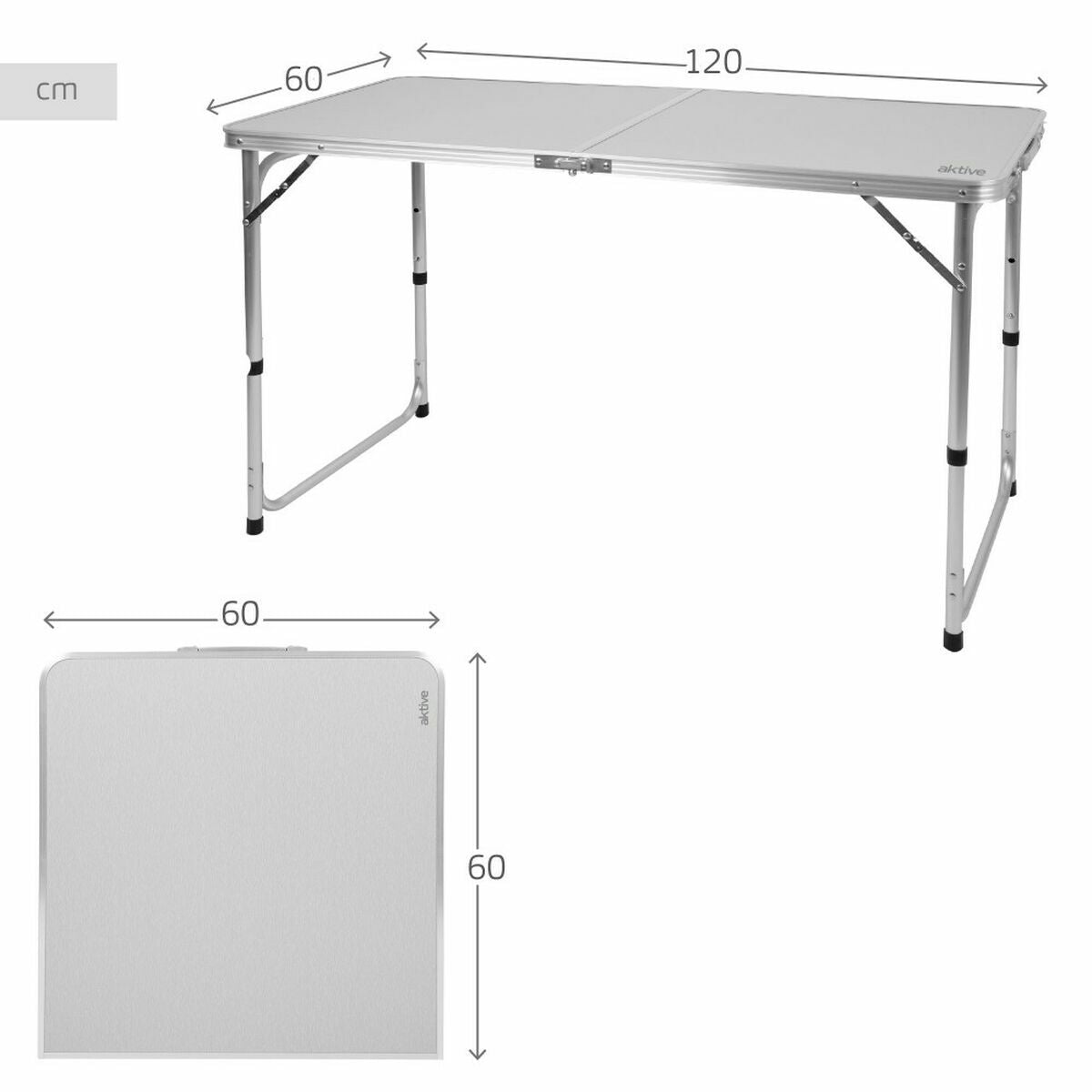 Mesa Plegable Camping Aktive 120x60cm | Altura Ajustable 60-70cm | Aluminio y MDF