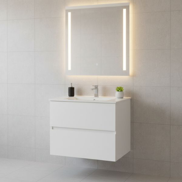 Mueble de Baño Suspendido Sevilla con Lavabo 80 cm Blanco – Estilo Moderno Sin Espejo Ingersoll 1892