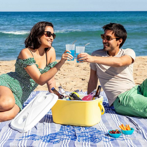 Nevera Rígida Lilty InnovaGoods 15 L – Retro Turquesa, Aislamiento Airpop y Tapa con Portavasos InnovaGoods