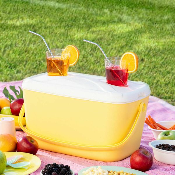 Nevera Rígida Lilty InnovaGoods 15 L – Retro Turquesa, Aislamiento Airpop y Tapa con Portavasos InnovaGoods