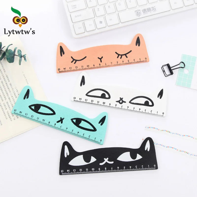 Regla Kawaii Gato Negro Lytwtw’s - 15 cm Madera - TU ULTIMO CLIC
