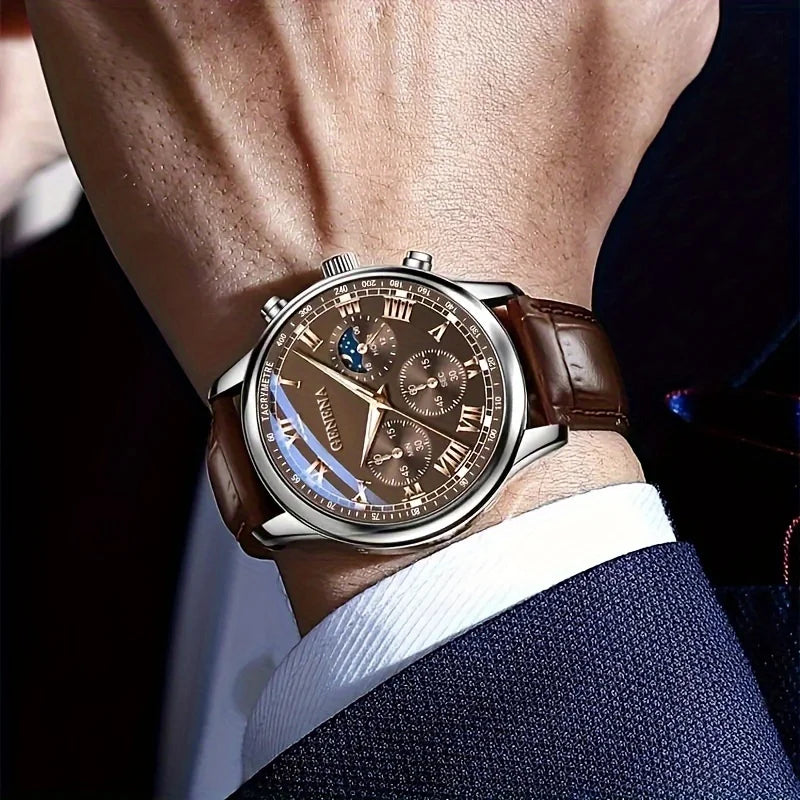 Reloj de Cuarzo GENEVA para Hombre - Diseño Redondo con Correa de Cuero - TU ULTIMO CLIC
