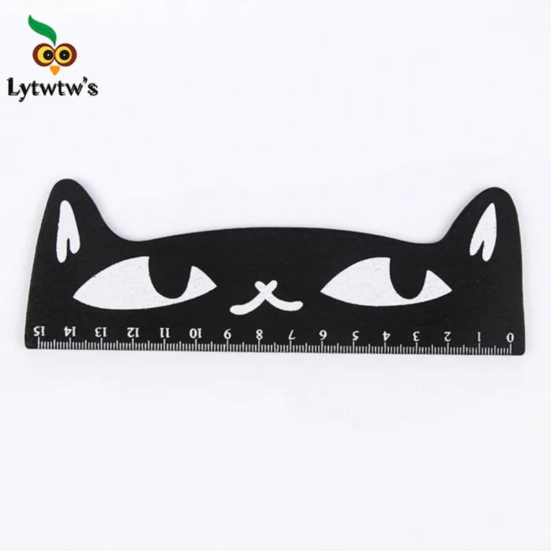 Regla Kawaii Gato Negro Lytwtw’s - 15 cm Madera - TU ULTIMO CLIC