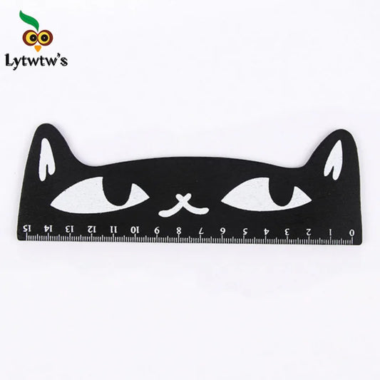 Regla Kawaii Gato Negro Lytwtw’s - 15 cm Madera - TU ULTIMO CLIC