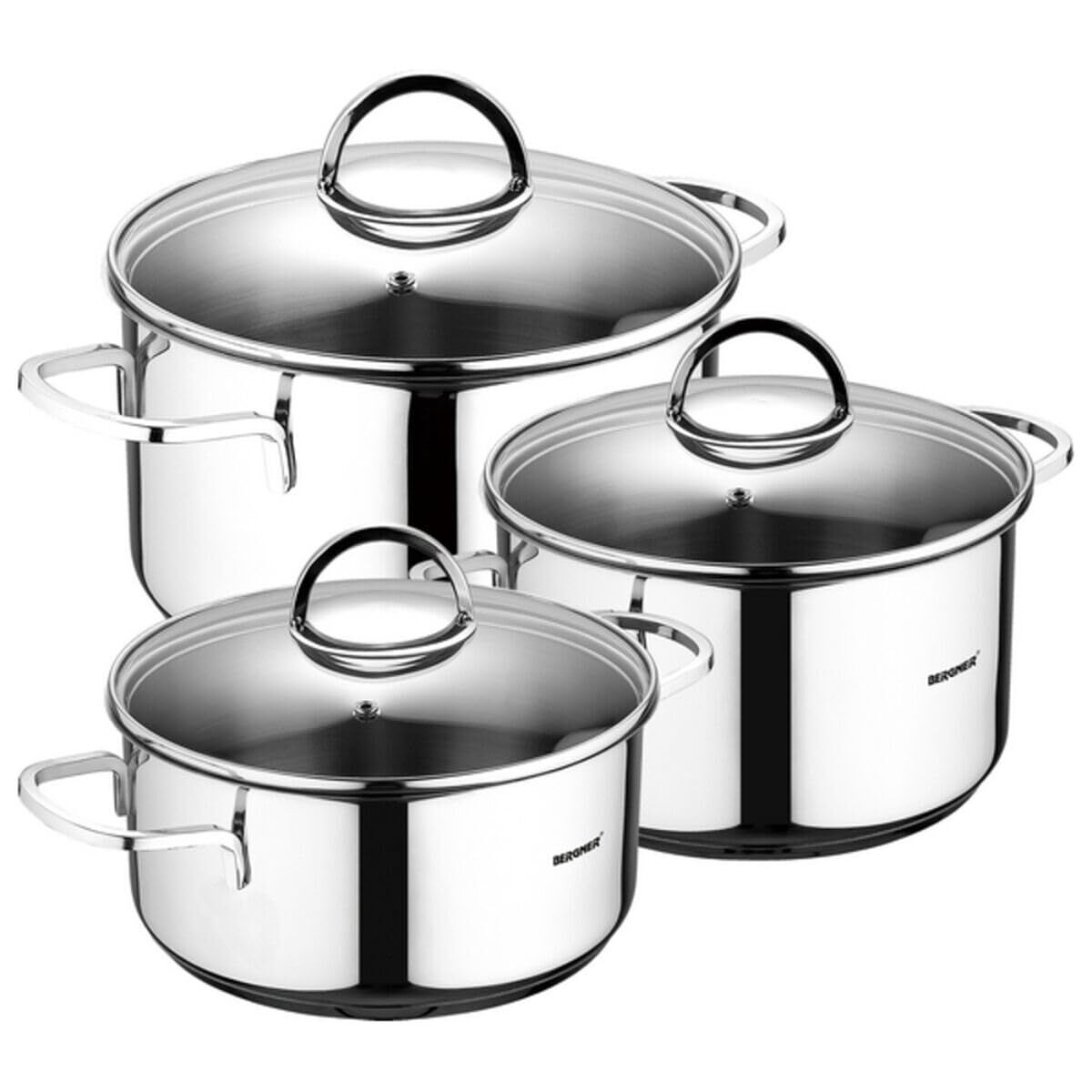 Batería de Cocina Bergner Classic 6 Piezas - Acero Inoxidable con Tapas de Vidrio - TU ULTIMO CLIC