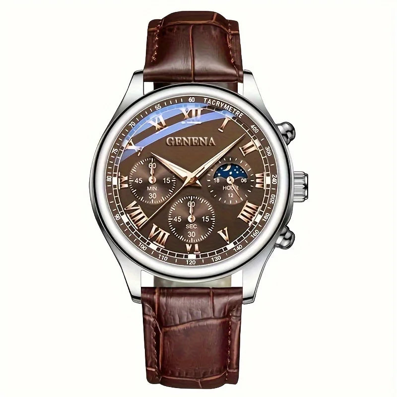 Reloj de Cuarzo GENEVA para Hombre - Diseño Redondo con Correa de Cuero - TU ULTIMO CLIC