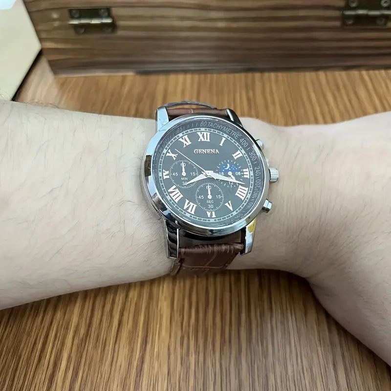 Reloj de Cuarzo GENEVA para Hombre - Diseño Redondo con Correa de Cuero - TU ULTIMO CLIC