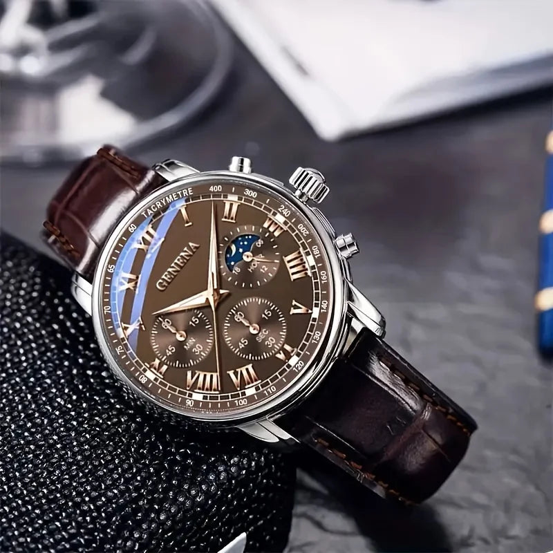 Reloj de Cuarzo GENEVA para Hombre - Diseño Redondo con Correa de Cuero - TU ULTIMO CLIC