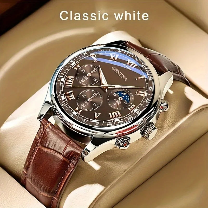 Reloj de Cuarzo GENEVA para Hombre - Diseño Redondo con Correa de Cuero - TU ULTIMO CLIC