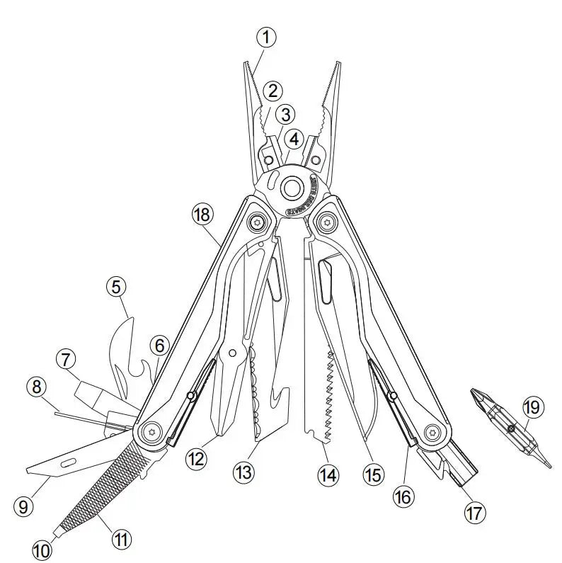 Multiherramienta Daicamping DL7 - Mango Titanio con Cuchillo, Tijeras y Alicates - TU ULTIMO CLIC