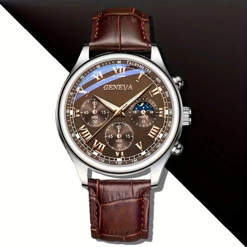 Reloj de Cuarzo GENEVA para Hombre - Diseño Redondo con Correa de Cuero - TU ULTIMO CLIC
