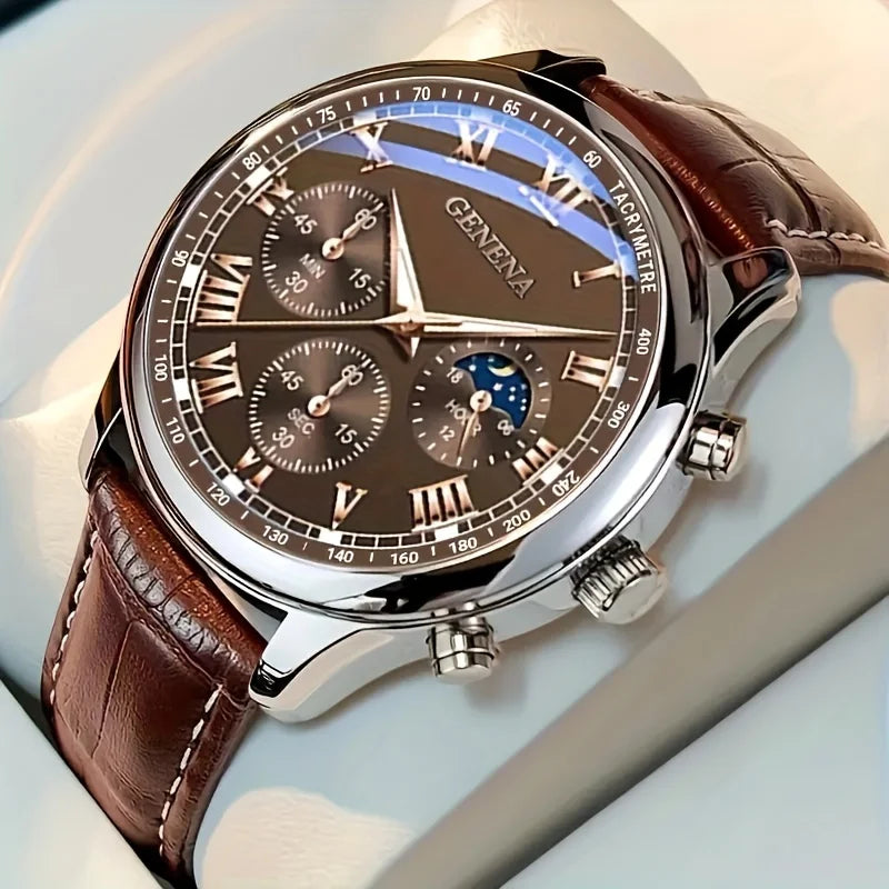 Reloj de Cuarzo GENEVA para Hombre - Diseño Redondo con Correa de Cuero - TU ULTIMO CLIC