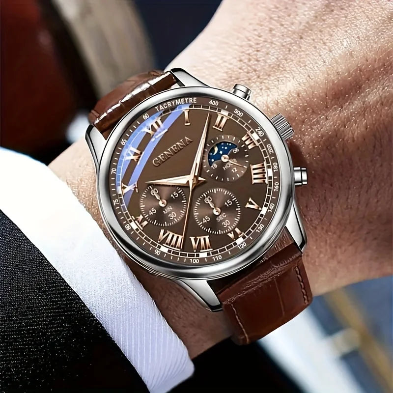 Reloj de Cuarzo GENEVA para Hombre - Diseño Redondo con Correa de Cuero - TU ULTIMO CLIC