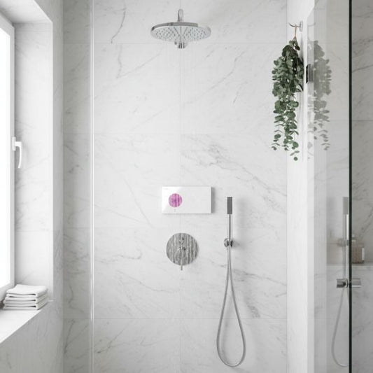 Control Ducha Termostático Electrónico Empotrado Shower Technology | 2 Vías | Negro Mate / Cromo | Lujo Digital Tres