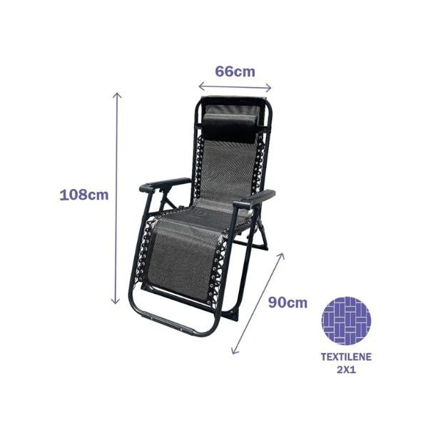 Silla Plegable Marbueno Negra para Exterior 90 x 108 x 66 cm | Silla Camping y Jardín Marbueno